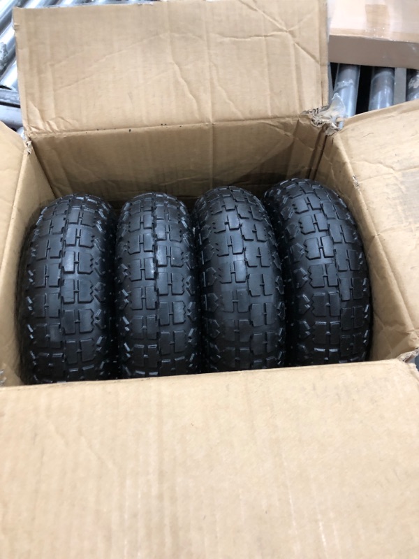 Photo 2 of 4 Pack 4.10/3.50-4" Pneumatic Air Filled Heavy-Duty Wheels/Tires,10" All Purpose Utility Wheels/Tires for Hand Truck/Gorilla Utility Cart/Garden Cart,5/8" Center Bearing,2.25" Offset Hub…