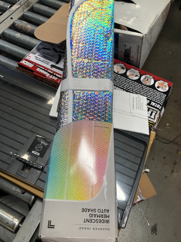 Photo 2 of BDK Sharper Image - Iridescent Mermaid, Hologram Foil, Chameleon Front Windshield Sun Shade, Double Bubble Accordion Folding Auto Sunshade for Car Truck SUV 58 x 27 Inch (SIAS-2531)