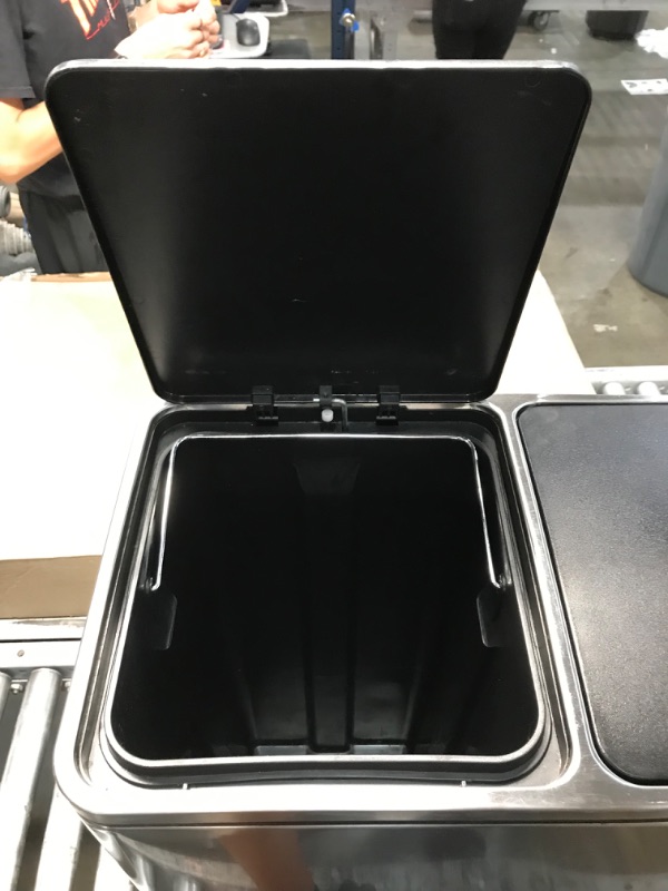 Photo 4 of **MINOR TEAR & WEAR, MINOR DENT**ONGMICS 2 x 8 Gal Garbage Can for Kitchen, with 15 Trash Bags, 2 Compartments, Plastic Inner Buckets and Hinged Lids, Silver and Black ULTB60NL & 12 Gal (45L) Stainless Steel Garbage Can