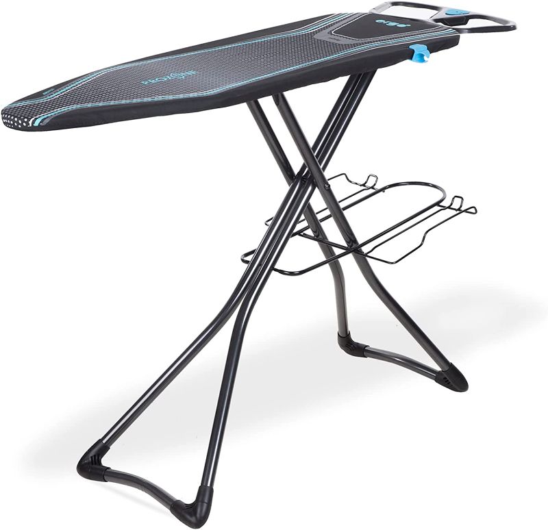 Photo 1 of **MINOR TEAR & WEAR**Minky Homecare Ergo Plus Prozone Ironing Board with Dual Iron Rest, Heat Reflective Cover, Thick Felt Underlay - Freestanding Ironing Board with Large 48" x 15" Ironing Surface (Gunmetal and Blue)
