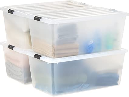 Photo 1 of IRIS USA 91 Qt. Plastic Storage Container Bin with Secure Lid and Latching Buckles, 4 pack - Clear, Durable Stackable Nestable Organizing Tote Tub Box Toy General Organization Garage Extra Large
