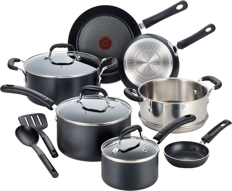 Photo 1 of ***DAMAGED*** T-fal Experience Nonstick Cookware Set 12 Piece Induction Pots and Pans, Dishwasher Safe Black
