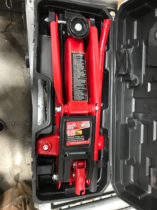 Photo 2 of BIG RED T825013S1 Torin Hydraulic Trolley Floor Service/Floor with Blow Mold Carrying Storage Case, 2.5 Ton (5,000 lb) Capacity, Red 2.5 Ton (5,000 LBs)