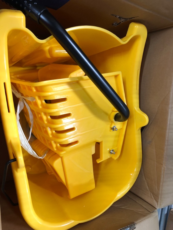 Photo 2 of Amazon Basics Side Press Wringer Combo Commercial Mop Bucket on Wheels, 35 Quart, Yellow