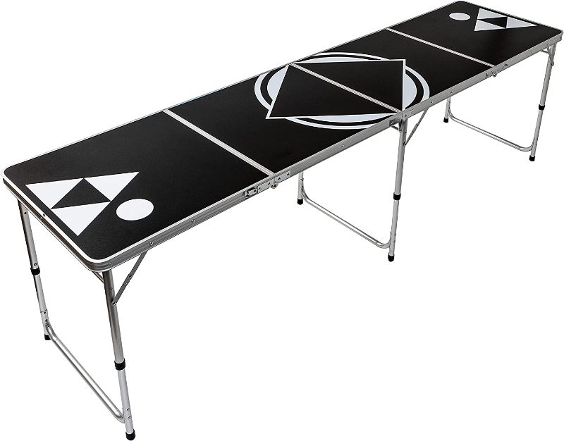 Photo 1 of 8' Folding Beer Pong Table with Bottle Opener, Ball Rack and 6 Pong Balls
