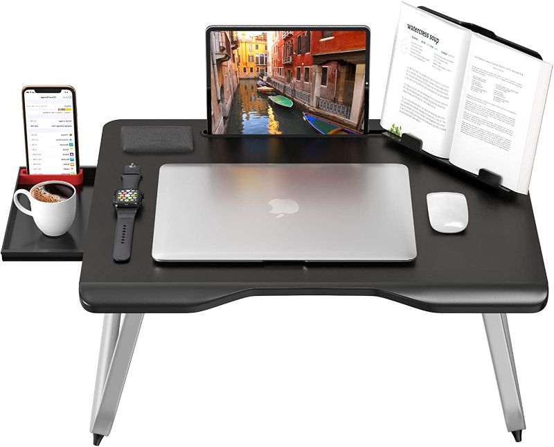 Photo 1 of Laptop Bed Table, AboveTEK 24"x 15" Large Foldable Laptop Desk for Bed w/ Storage Drawer,  Book Tablet Stand, Cup Holder - 