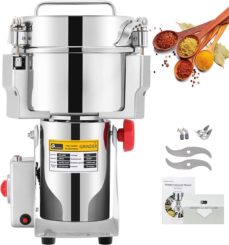 Photo 1 of CGOLDENWALL 2500g Commercial Spice Grinder Electric Grain Grinder Mill Grinder Grinding Machine for Various Grains Spice Grain Wheat Flour Mill Pulverizer CE Approved 110V 3600W
