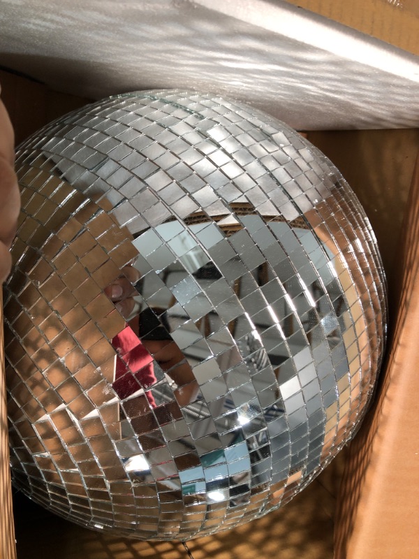Photo 2 of 16 Inch Large Mirror Disco Ball 80's 90's Disco Ball Decoration Silver Hanging Party Disco Ball for DJ Club Stage Bar Party Wedding Holiday Decoration (16 Inches)