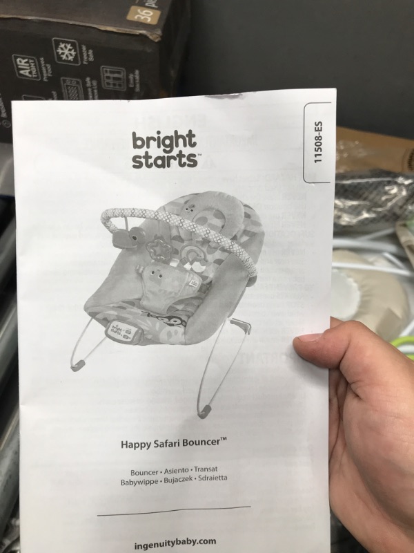 Photo 3 of Bright Starts Baby Bouncer Soothing Vibrations Infant Seat - Taggies, Music, Removable-Toy Bar, 0-6 Months Up to 20 lbs (Happy Safari)