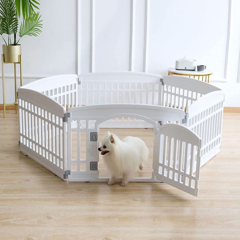 Photo 1 of Pet Playpen Foldable Gate for Dogs Heavy Plastic Puppy Exercise Pen with Door Portable Indoor Outdoor Small Pets Fence Puppies Folding Cage 6 Panels Medium Animals House Supplies