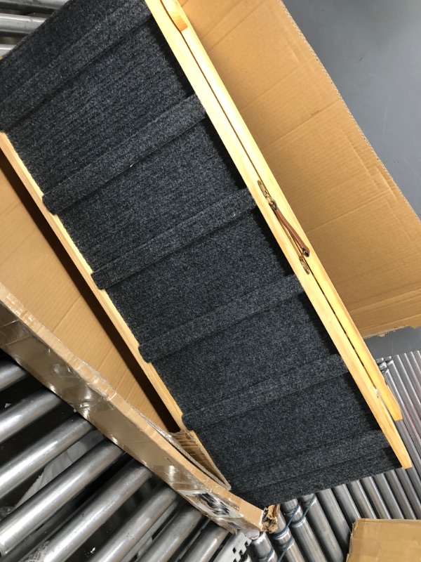 Photo 1 of INFIVIVI Dog Ramp, Upgrade Folding Dog Ramp for Bed/Couch/Car, Non-Slip Pet Ramps for Small Dogs /Older Dogs, 41”Long and 6 Adjustable Height from 12.5”to 25.5” Up to 200 Lbs(Wood,With Grooming Glove)