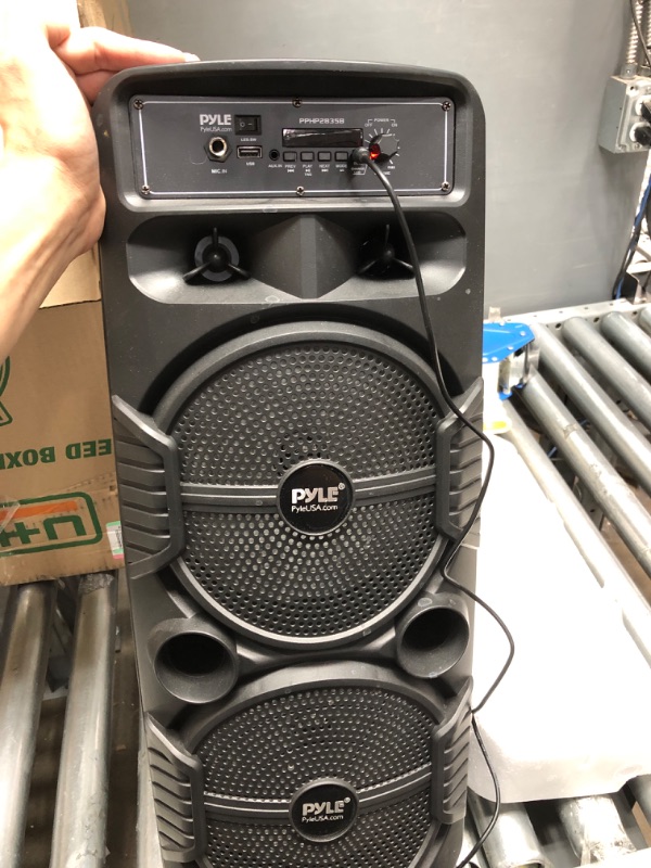 Photo 4 of Pyle Portable Bluetooth PA Speaker System - 600W Rechargeable Outdoor Bluetooth Speaker Portable PA System w/ Dual 8” Subwoofer 1” Tweeter, Microphone In, Party Lights, USB, Radio, Remote - PPHP2835B