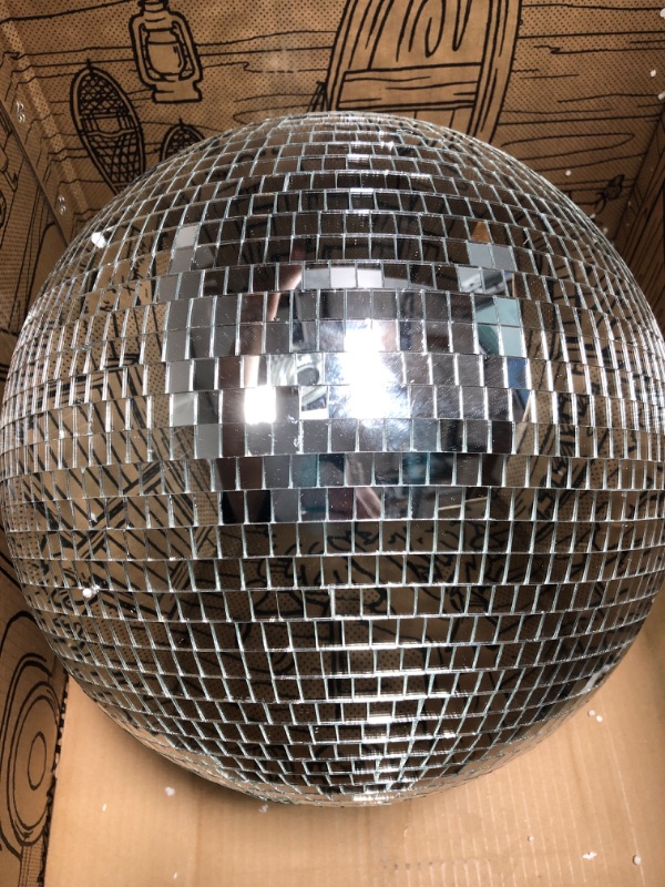 Photo 2 of 16 Inch Large Disco Ball Decorations, 70's 80's 90's Silver Rotating Glass Mirror Ball with Hanging Ring, for Bar DJ Club Stage Lighting Holiday Christmas Party Birthday Wedding Home Business Events…