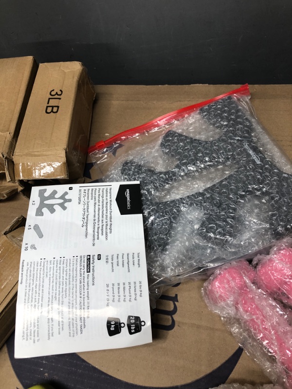 Photo 1 of (( two green weights broken ))Amazon Basics Neoprene Workout Dumbbell Multicolor 20-Pounds total - 3 Pairs (2-Lb, 3-Lb, 5-Lb) & Weight Rack Weight Set1019034161
