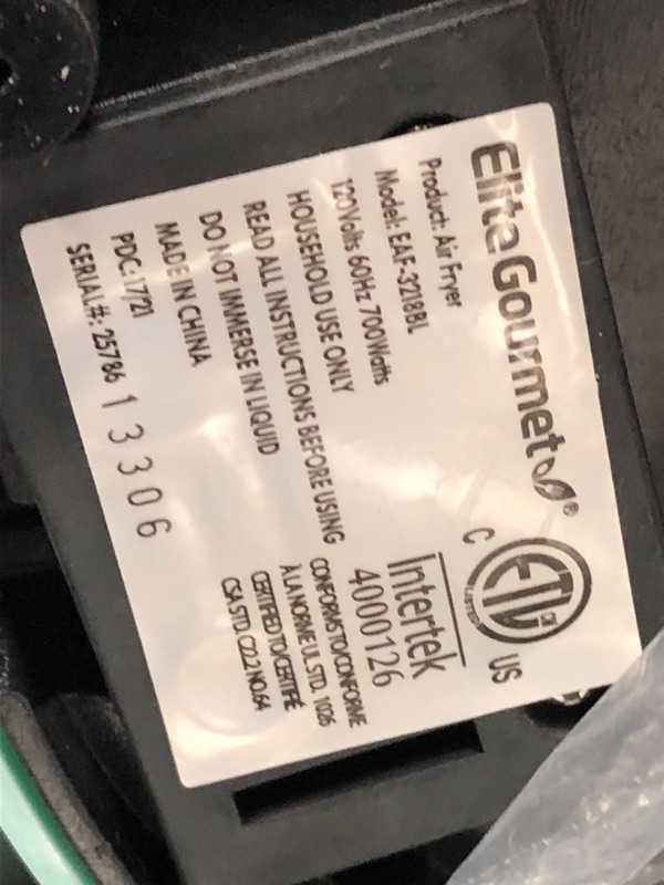 Photo 1 of Elite Gourmet EAF-3218BL Personal Compact Space Saving Electric Hot Air Fryer Oil-Less Healthy Cooker, Timer & Temperature Controls, PFOA Free, 700-Watts with Recipes, 1 Quart, Mint 1.1 Quart Mint Air Fryer