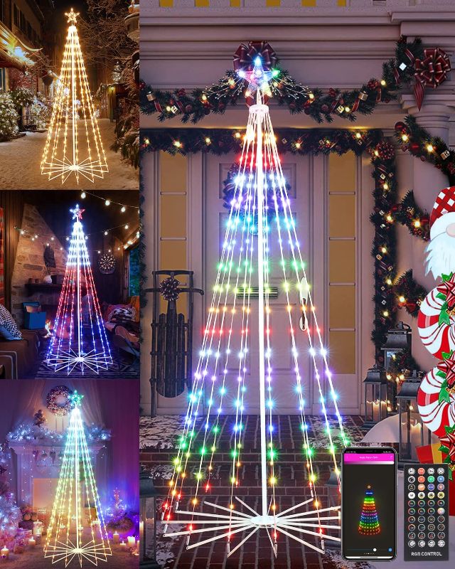 Photo 1 of ***TESTED/ POWERS ON*** 7FT Outdoor Christmas Cone Tree with Lights, 8 Modes Multi-Color LED Xmas Light Show with Bethlehem Star Topper, Waterproof Indoor Yard Decorations