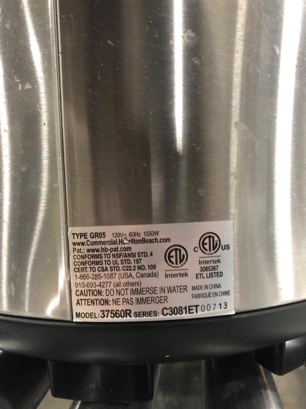 Photo 5 of ***TESTED /POWERS ON***Hamilton Beach Proctor Silex Commercial 37560R Rice Cooker/Warmer, 60 Cups Cooked Rice, Non-Stick Pot, Hinged Lid, Stainless Steel Housing