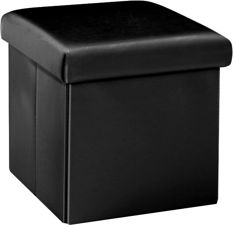 Photo 1 of Folding Storage Ottoman Cube with Faux Leather Toy Chest Footrest for Baby Black 40.5 x 39.5 x 7.5 cm

