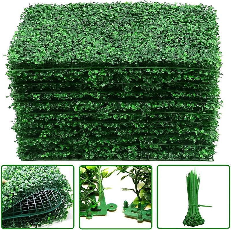 Photo 1 of 12Pcs Boxwood Panels- 16"x24" Boxwood Hedge Wall Panels, Grass Wall Backdrop for 31 SQ Feet Per Boxwood Hedge Set UV Protected Privacy Hedge Screen Faux Boxwood for Outdoor, Indoor, Fence, Garden
