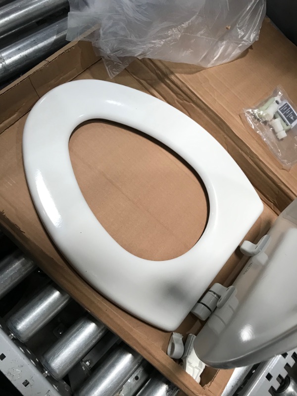 Photo 3 of **item needs to be assembled-minor damage**
Bemis 1600E4 Ashland Elongated Closed-Front Toilet Seat - White