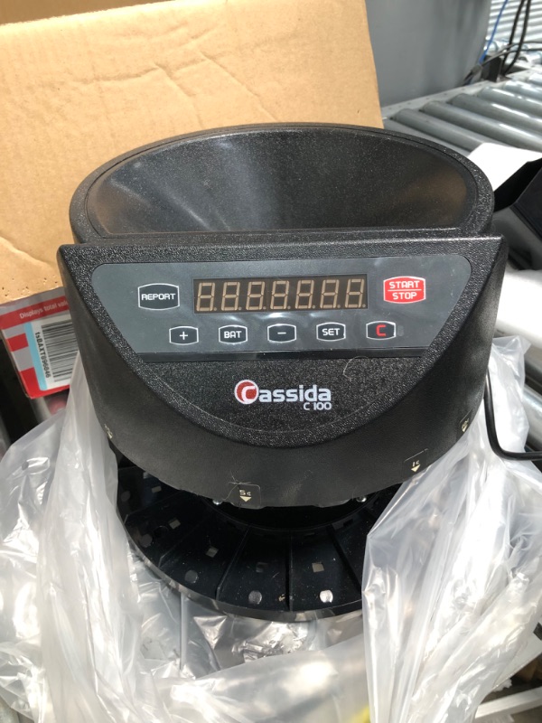 Photo 2 of Cassida C100 Electronic Coin Sorter/Counter, Countable Coins 1¢, 5¢, 10¢, 25¢, 250 Coins/min, 110 VAC & 6600 UV/MG – USA Business Grade Money Counter with UV/MG/IR Counterfeit Detection Coin Sorter + Money Counter 6600 UV/MG