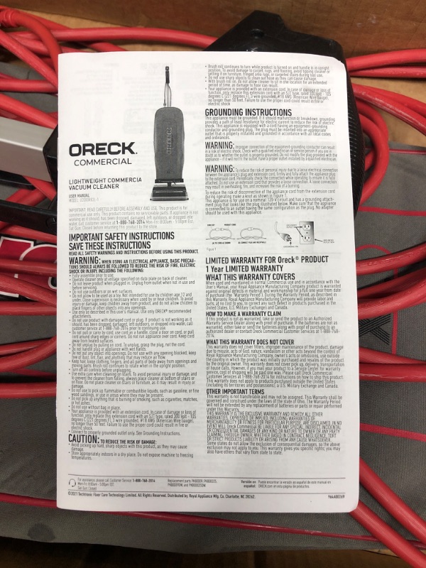 Photo 3 of *FOR PARTS* Oreck Commercial Upright Vacuum, Grays