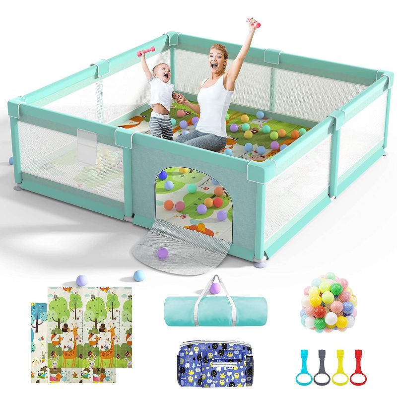 Photo 1 of *SIMILAR TO STOCK PHOTO* Baby Playpen with Mat, LUTIKIANG Play Yard for Toddlers and Babies, Indoor/Outdoor Baby Playpen with Gate, Play Pin for Toddlers, for Playtime and Safety (Green)