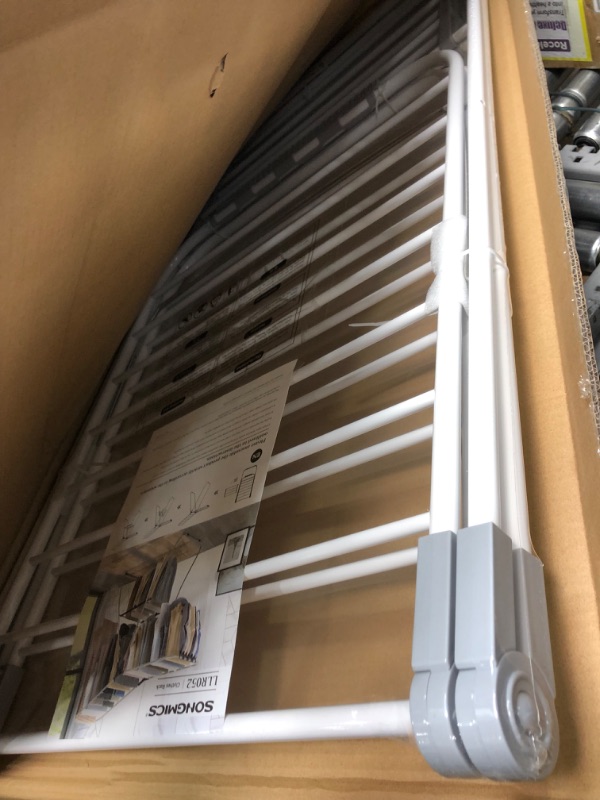 Photo 1 of SONGMICS Clothes Drying Rack, with Sock Clips, Stainless Steel Laundry Rack, Foldable, Space-Saving, Free-Standing Indoor Airer, with Height-Adjustable Gullwings, White and Gray ULLR052W02 White + Gray