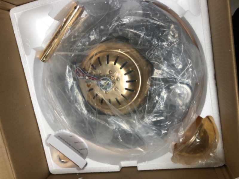 Photo 1 of Modern Smart Ceiling Fans 42 Inch Light Bluetooth Speaker Pendant Lamp Chandelier Multiple Dimmable LED Light Colors Invisible Blades with Remote Control, Gold Fan Light for Bedroom Dining/Living Room D42 Inches with Speaker-Gold