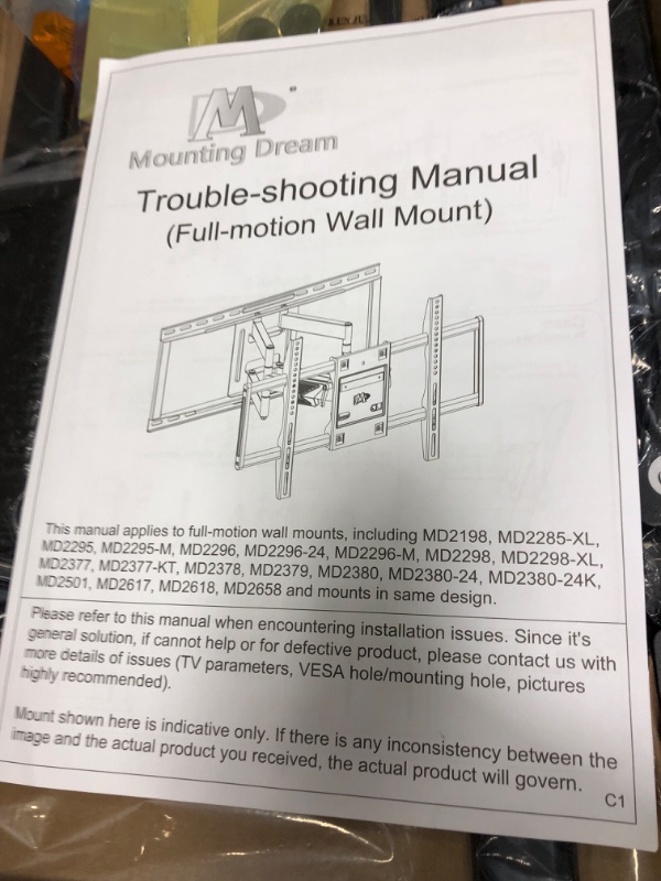 Photo 3 of Mounting Dream TV Wall Mount TV Bracket for Most 42-90 Inch TV, UL Listed Full Motion TV Mount with Articulating Arms, Max VESA 800x400mm 132 lbs. Loading, Fits 16", 18", 24" Studs MD2298-XL