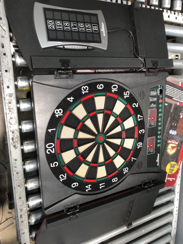 Photo 2 of *READ NOTES*Arachnid Cricket Maxx 1.0 Electronic Dartboard Cabinet Set Black