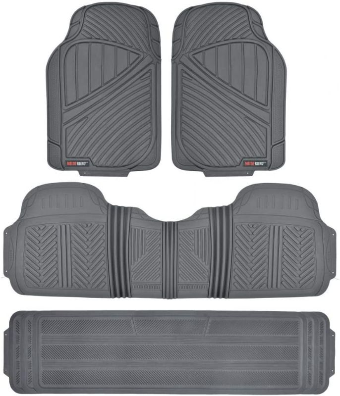 Photo 1 of **USED,MISSING ONE MAT**Motor Trend 3-Row Heavy Duty Rubber Floor Mats & Liners for Car SUV Van, Front 2nd & 3rd Row Durable Polymerized Latex Full Interior Protection, Extra-High Ridgeline Design, Gray