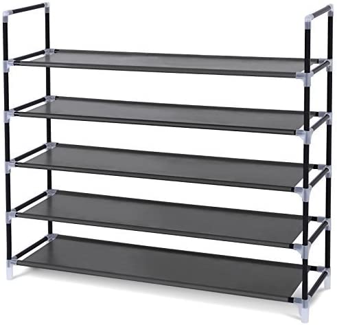 Photo 1 of *** USED LOOSE OR MISSING HARDWARE *** SONGMICS 5 Tiers Shoe Rack Space Saving Tower Cabinet Storage Organizer Black 39"L Holds 20-25 Pair of Shoes ULSH55H
