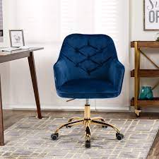 Photo 1 of Navy Velvet Swivel Shell Leisure Arm Chair for Living Room with Non-Adjustable Arms
