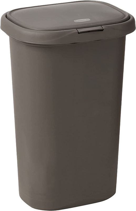 Photo 1 of *** SHIPPING DAMAGE TO TRASH CAN *** Rubbermaid Spring Top Kitchen Bathroom Trash Can with Lid, 13 Gallon Gray Plastic Garbage Bin, 49.2-liter
