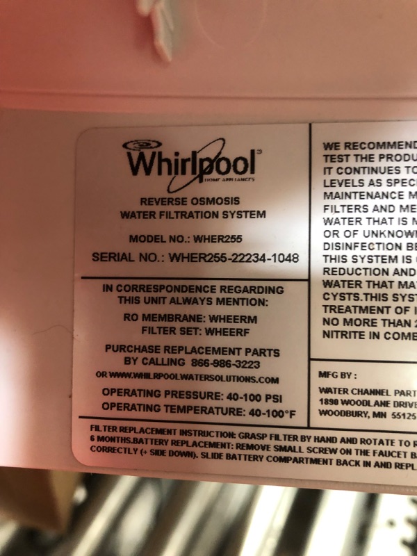 Photo 5 of Whirlpool WHER25 Reverse Osmosis (RO) Filtration System With Chrome Faucet | Extra Long Life | Easy To Replace UltraEase Filter Cartridges, White