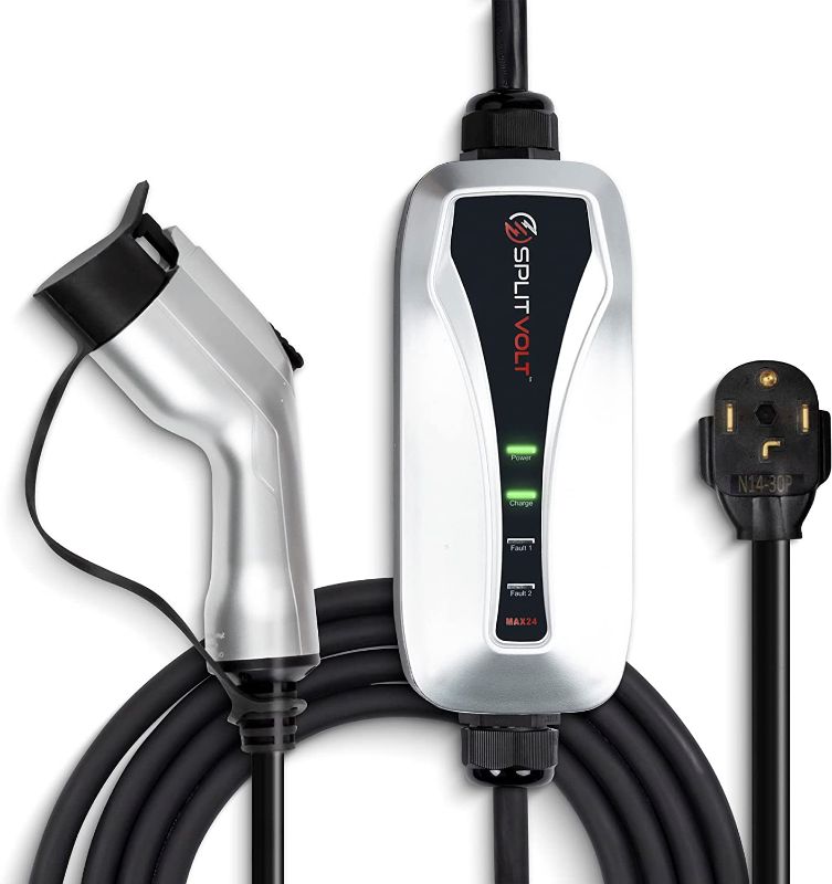 Photo 1 of Splitvolt Level 2 Portable EV Charger (24 Amp, 220-240 Volt, 16ft Cable), Electric Vehicle Charger Plug-in EV Charging Station with NEMA 14-30, J1772 Plug, (Fastest 30 Amp Circuit NEC-Safe Charging)
