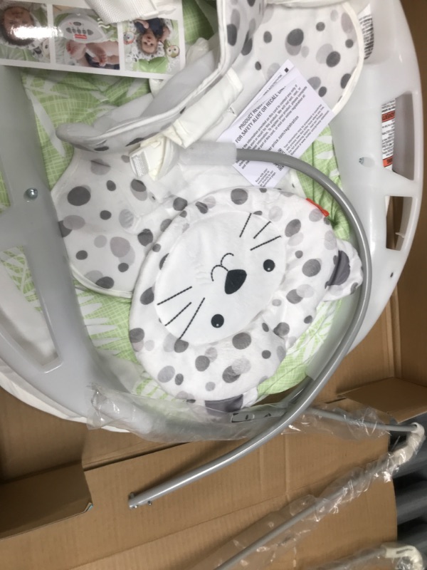 Photo 4 of ?Fisher-Price Snow Leopard Deluxe Bouncer, Bouncing Baby seat with Soothing Music, Sounds, and Vibrations
**MINOR SCRATCHES**