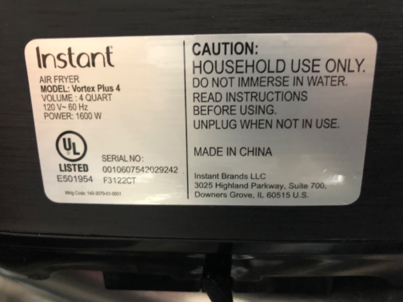 Photo 4 of **PARTS ONLY - DOES NOT FUNCTION CORRECTLY LONG COOK TIME** Instant Vortex Plus 6-in-1, 4QT Air Fryer Oven Stainless Steel