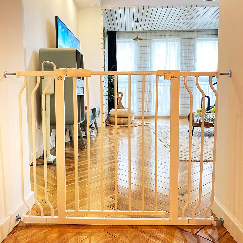 Photo 1 of BalanceFrom Easy Walk-Thru Safety Gate for Doorways and Stairways with Auto-Close/Hold-Open Features, Multiple Sizes 29.1 - 43.3 inch Cool White