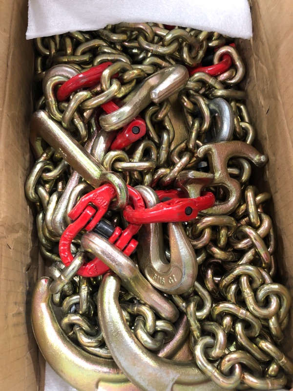Photo 2 of VEVOR J Hook Chain, 5/16 in x 10 ft Bridle Tow Chain, G80 Bridle Transport Chain, Alloy Steel Chain with 2 G70 J Hooks, 9260 Lbs Break Strength Tow Hooks for Trucks, J Hooks Towing Straps 2PCS with RTJ Hooks 4pcs