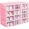 Photo 1 of 11 Pack Stackable Shoe Boxes Plastic Storage Bins, Sneaker Container with Clear Lids, Closet Organizer (Pink)