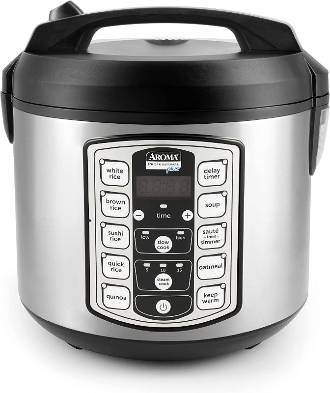 Photo 1 of Aroma Housewares ARC-5000SB Digital Rice, Food Steamer, Slow, Grain Cooker, Stainless Exterior/Nonstick Pot, 10-cup uncooked/20-cup cooked/4QT, Silver, Black
