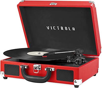 Photo 1 of Victrola Vintage 3-Speed Bluetooth Portable Suitcase Record Player with Built-in Speakers | Upgraded Turntable Audio Sound| Includes Extra Stylus | Red, 1SFA