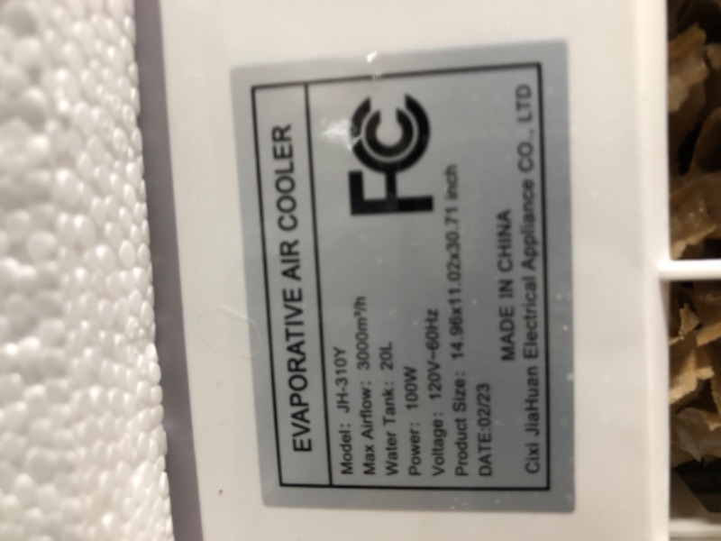 Photo 2 of **SEE NOTES**
Uthfy Evaporative Air Cooler, Swamp Cooler with Remote,12H Timer, 5.3 Gallon Tank, 70°Oscillation Air Cooler Cooling Fan