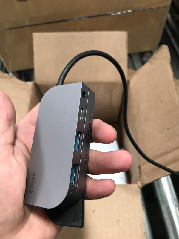 Photo 1 of USB C Hub, Baseus 6-in-1 Portable USB C Adapter for iPad Pro, Upgrade Type C Dongle to 4K HDMI, USB 3.0, SD/Micro SD Card Reader, 3.5mm Earphone Jack, Type C PD Charger, Independent Switch