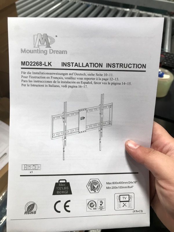 Photo 4 of Mounting Dream TV Mount for Most 37-70 Inch TV, Universal Tilt TV Wall Mount Fit 16", 18", 24" Stud with Loading Capacity 132lbs, Max Vesa 600 x 400mm, Low Profile Flat Wall Mount Bracket