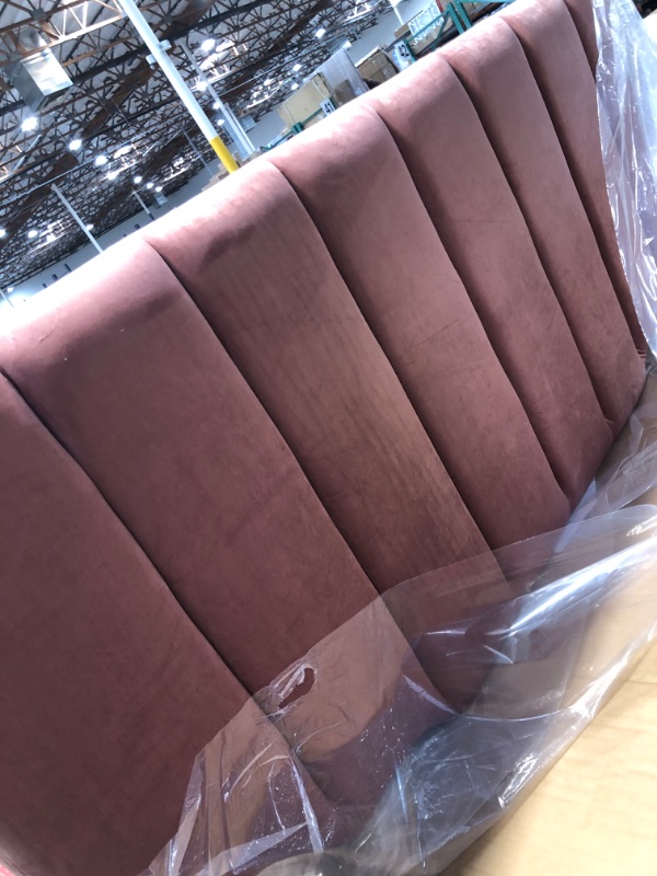 Photo 2 of 24KF Velvet Upholstered Tufted headboard Vertical Channel Design Queen/Full -Blush 