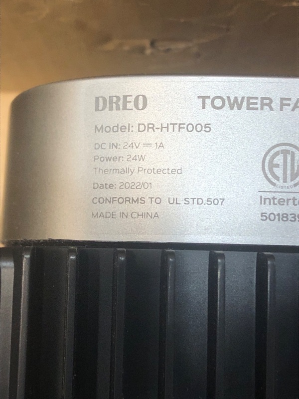 Photo 3 of ***PARTS ONLY***Dreo 42'' Pilot Pro Tower Fan with Remote, 25 DB Quiet DC Portable Bladeless Fan, 90° Oscillating,12H Timer, 9 Speeds,4 Modes, LED Display, Floor Fans for Bedroom Home Office, Black (DR-HTF005)