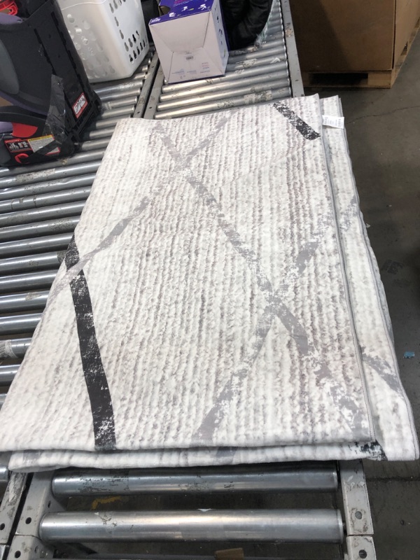 Photo 1 of jinchan Area Rug 8x10 Moroccan Rug Black Grey Foldable Thin Rug Modern Geometric Accent Rug Soft Rug Indoor Non Slip Gray Carpet Kitchen Living Room Bedroom Dining Room 8'x10' Black Grey